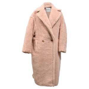 Max Mara Tedgirl Faux Fur Long Coat in Pink Synthetic